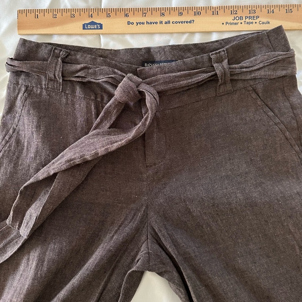 Banana Republic women’s Gray Brown Linen-Blend Tie-Waist Chinos (B)